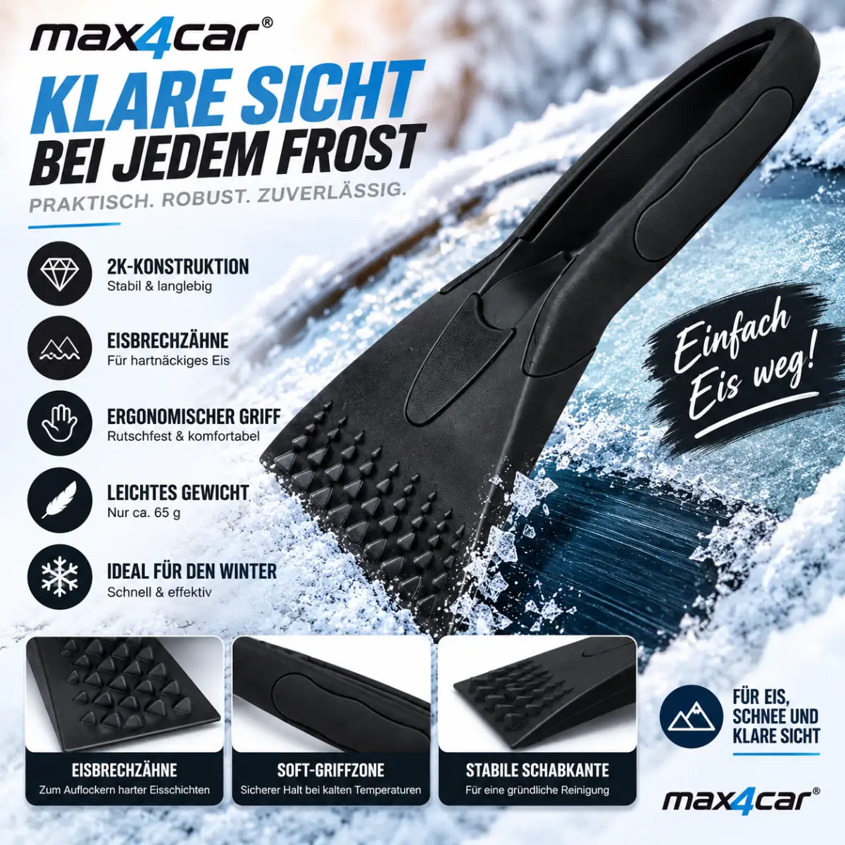 max4car Eisschaber 2K schwarz