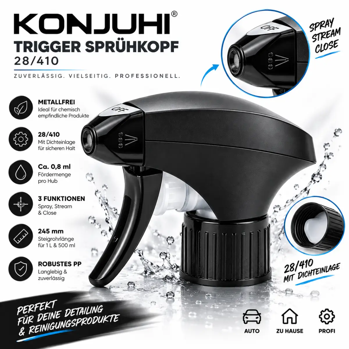 KONJUHI Trigger Sprühkopf schwarz 28/410, Schlauchl. 245 mm