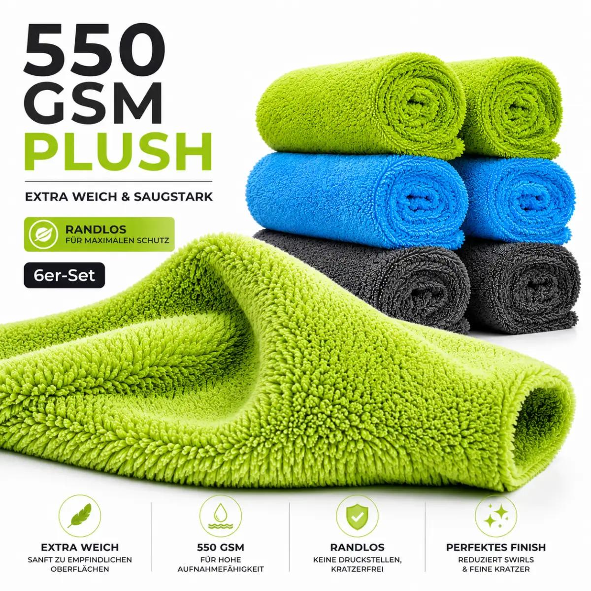 KONJUHI Plush Deluxe Mikrofasertuch 550GSM 6Stk.