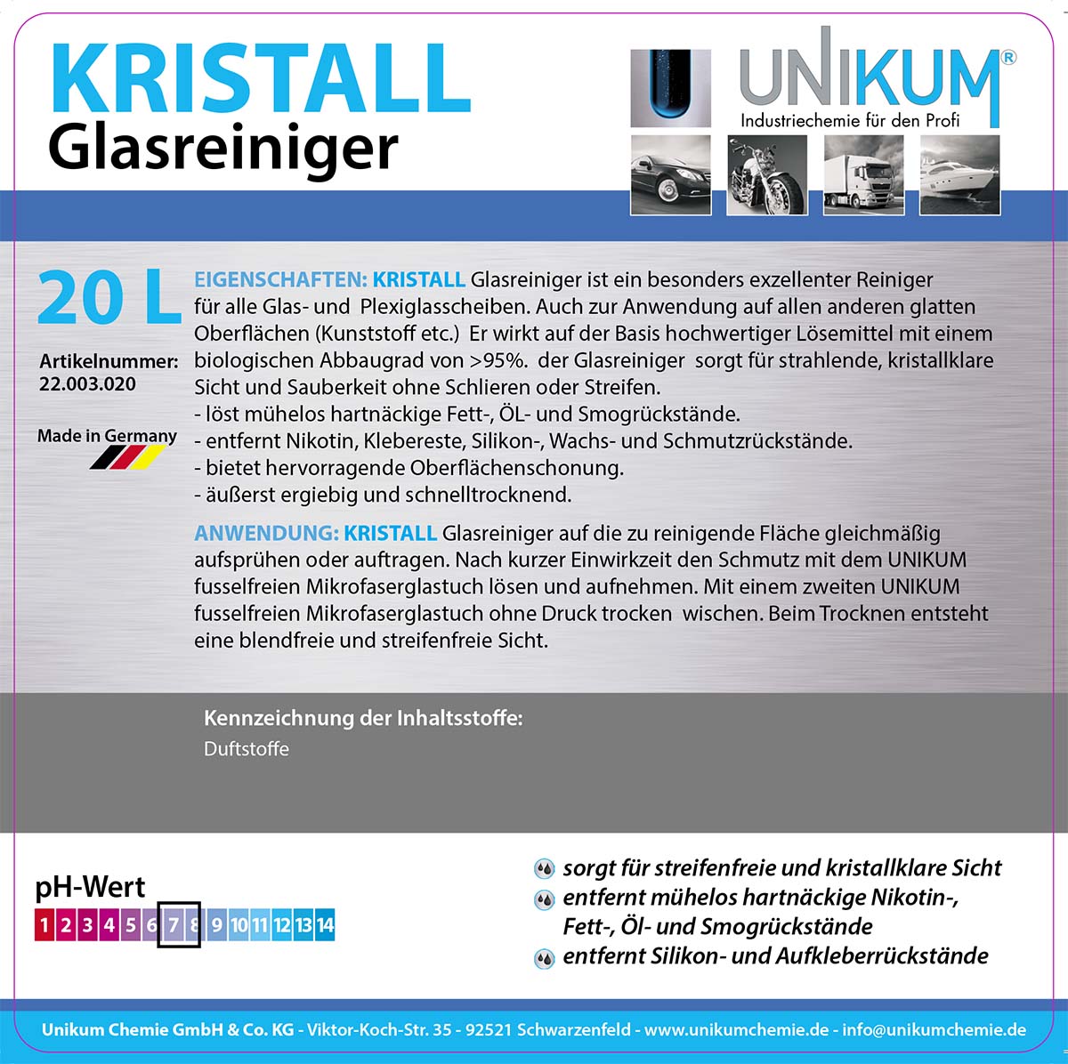 Unikum Glasreiniger Kristall 20L Unikum Glasreiniger Kristall 20L