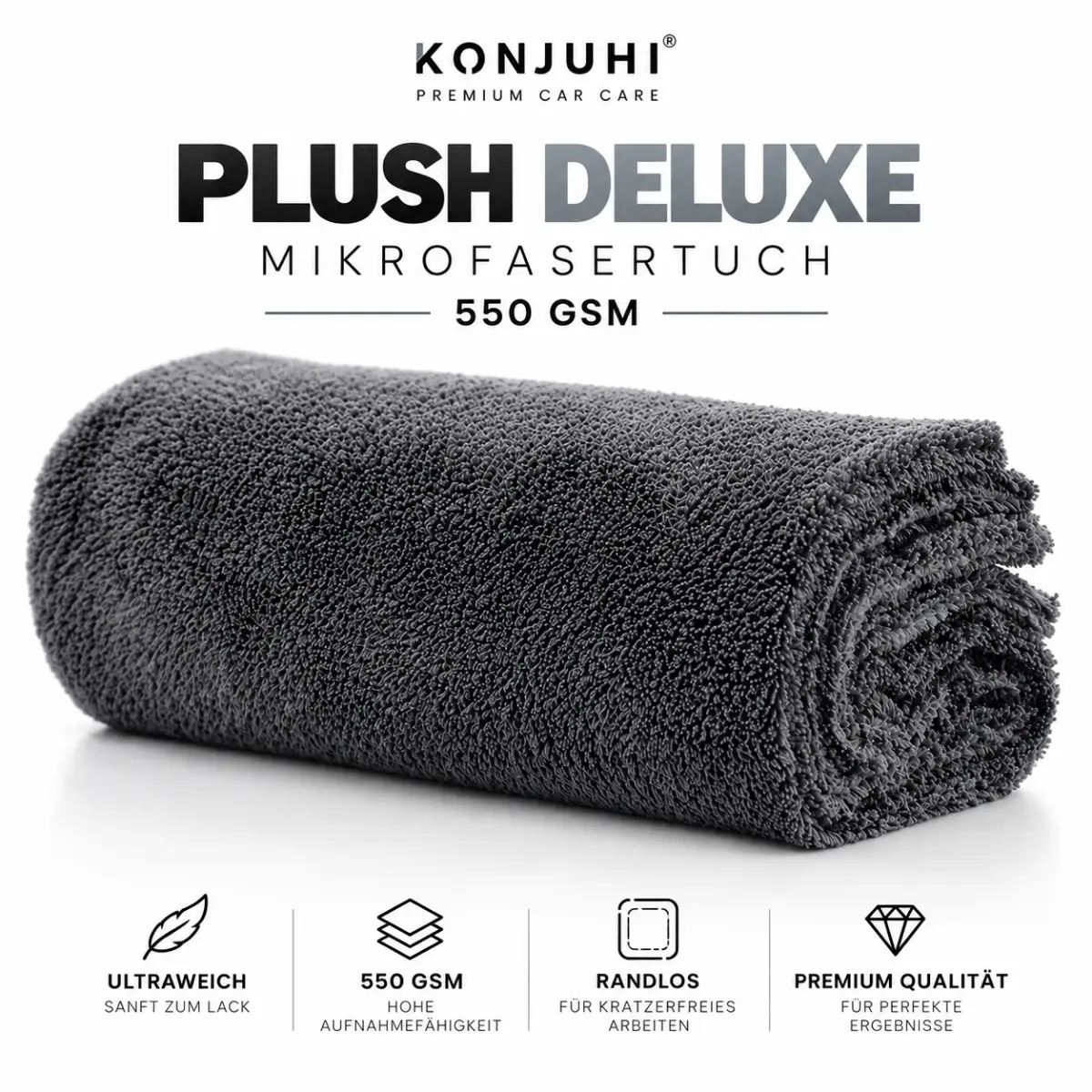 KONJUHI Plush Deluxe Mikrofasertuch 550GSM grau