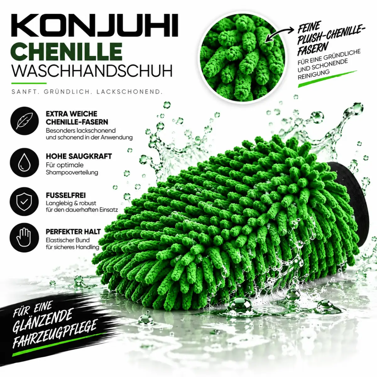 KONJUHI Chenille Waschhandschuh Green