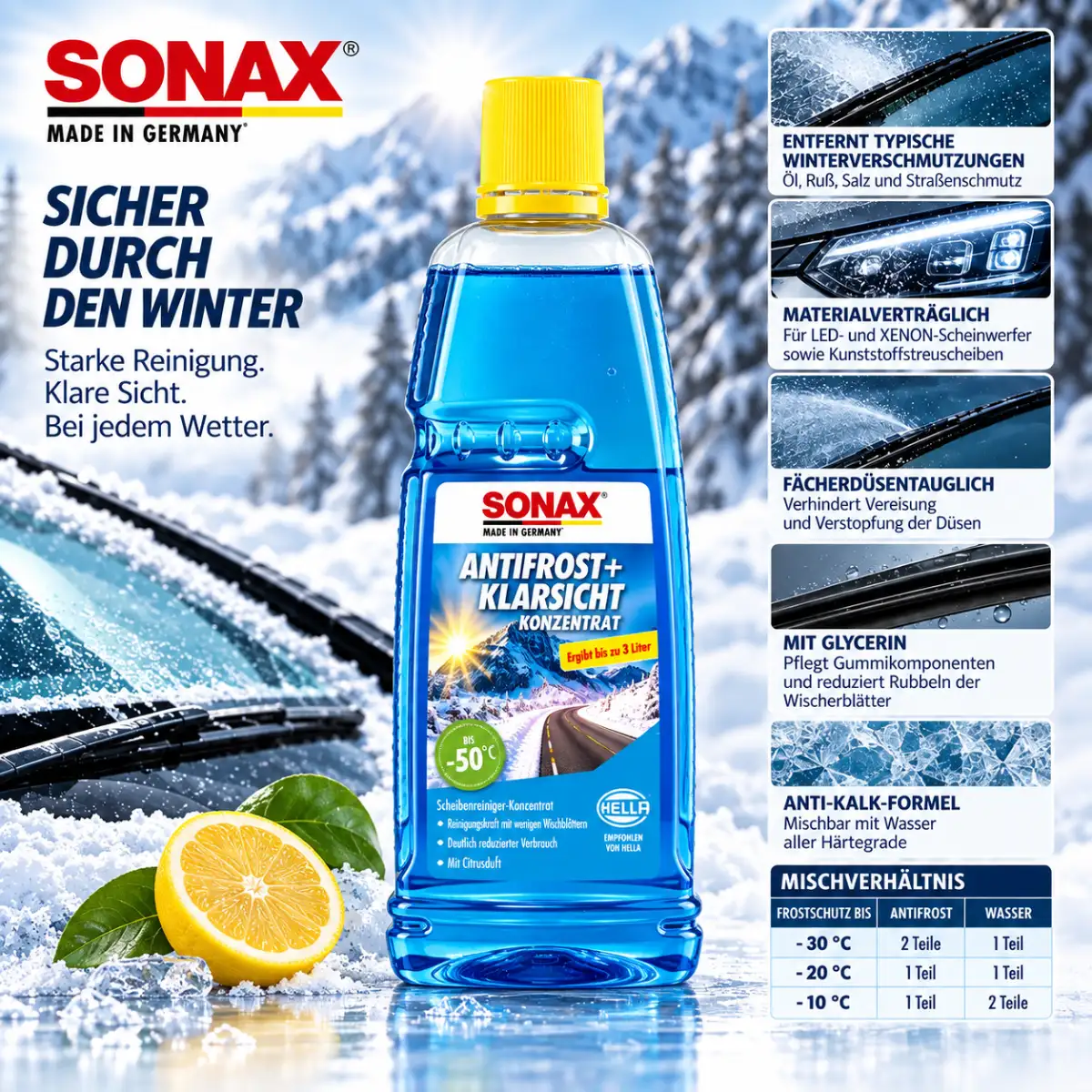 Sonax Antifrost + Klarsicht Konzentrat bis -30 °C Citrus 1L
