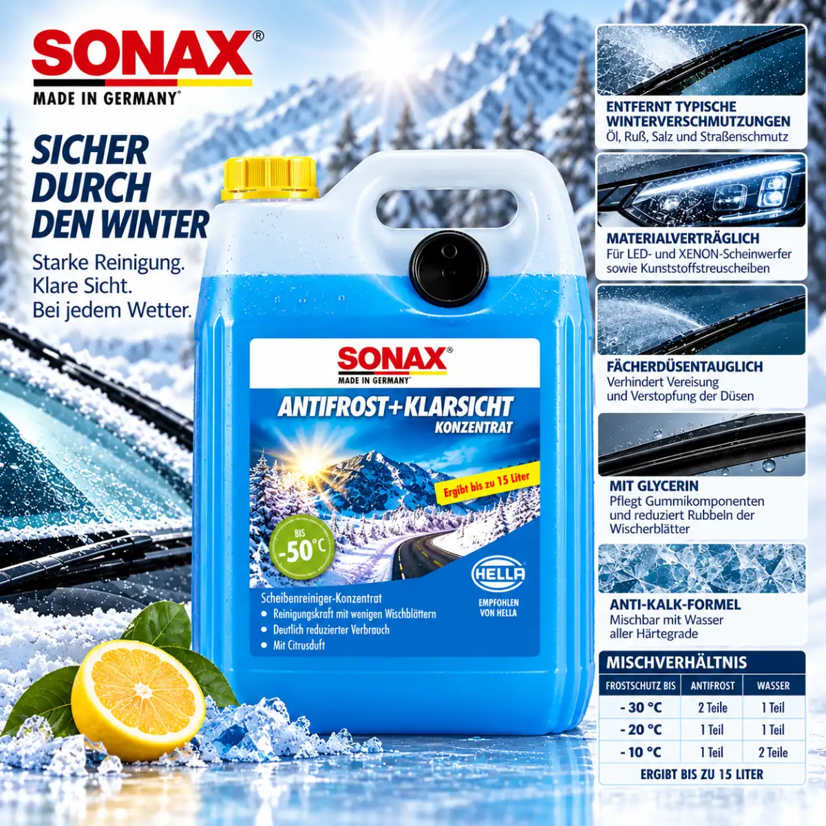 Sonax Antifrost + Klarsicht Konzentrat bis -30 °C Citrus 5L