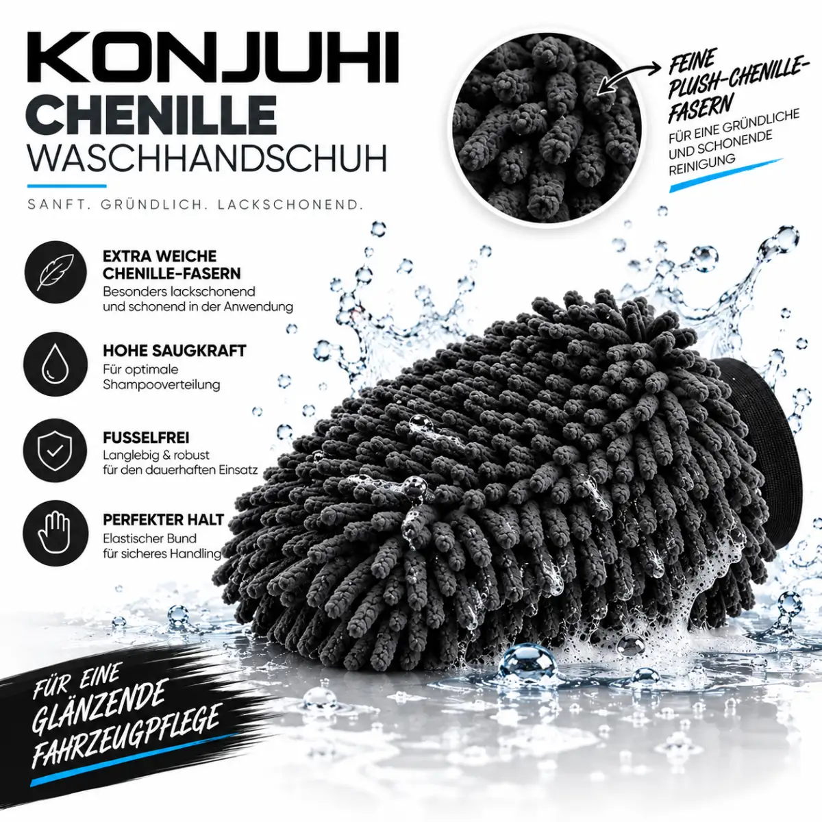 KONJUHI Chenille Waschhandschuh Black