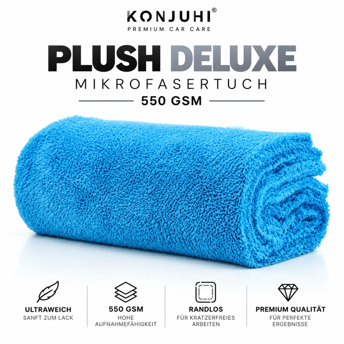 KONJUHI Plush Deluxe Mikrofasertuch 550GSM hellblau