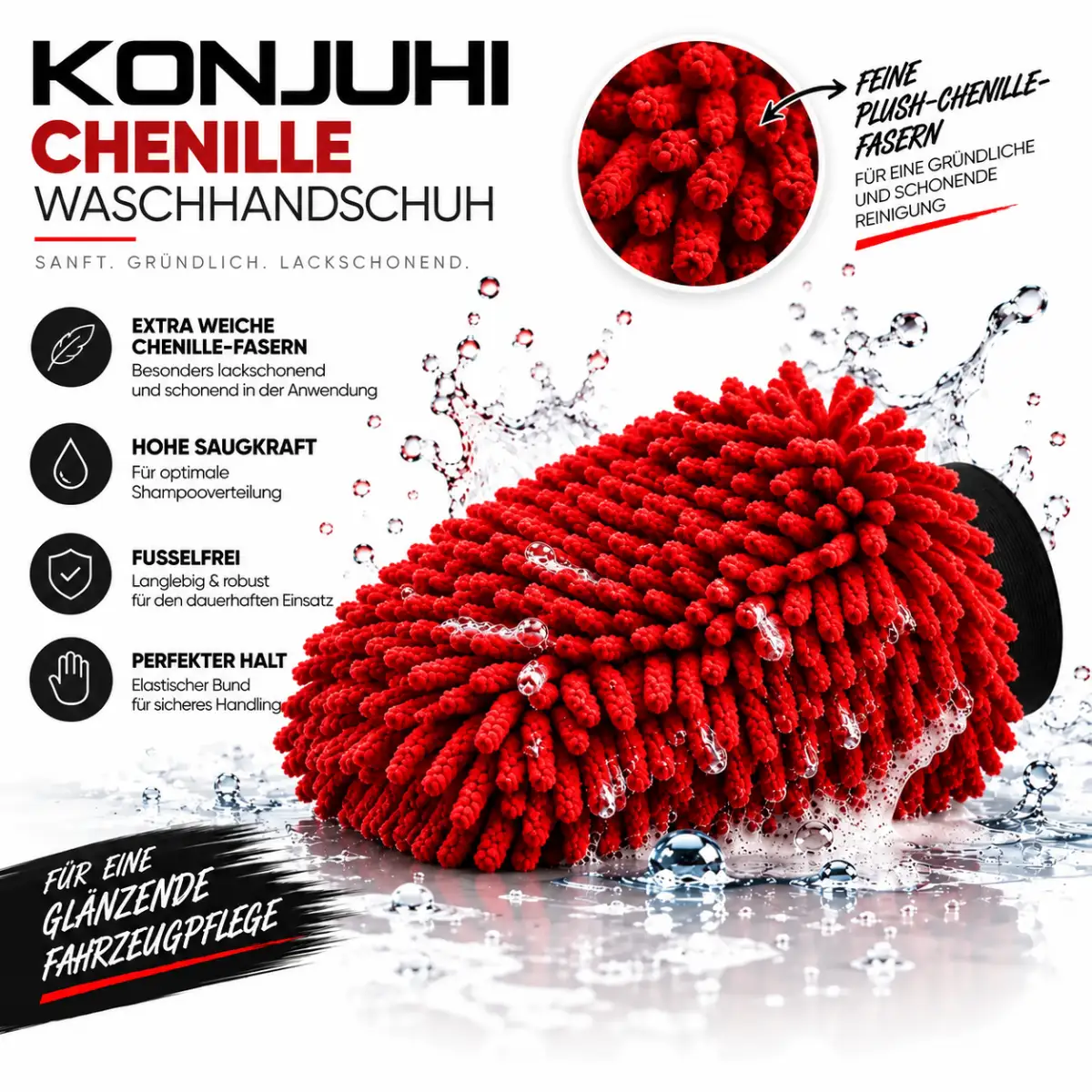 KONJUHI Chenille Waschhandschuh Red