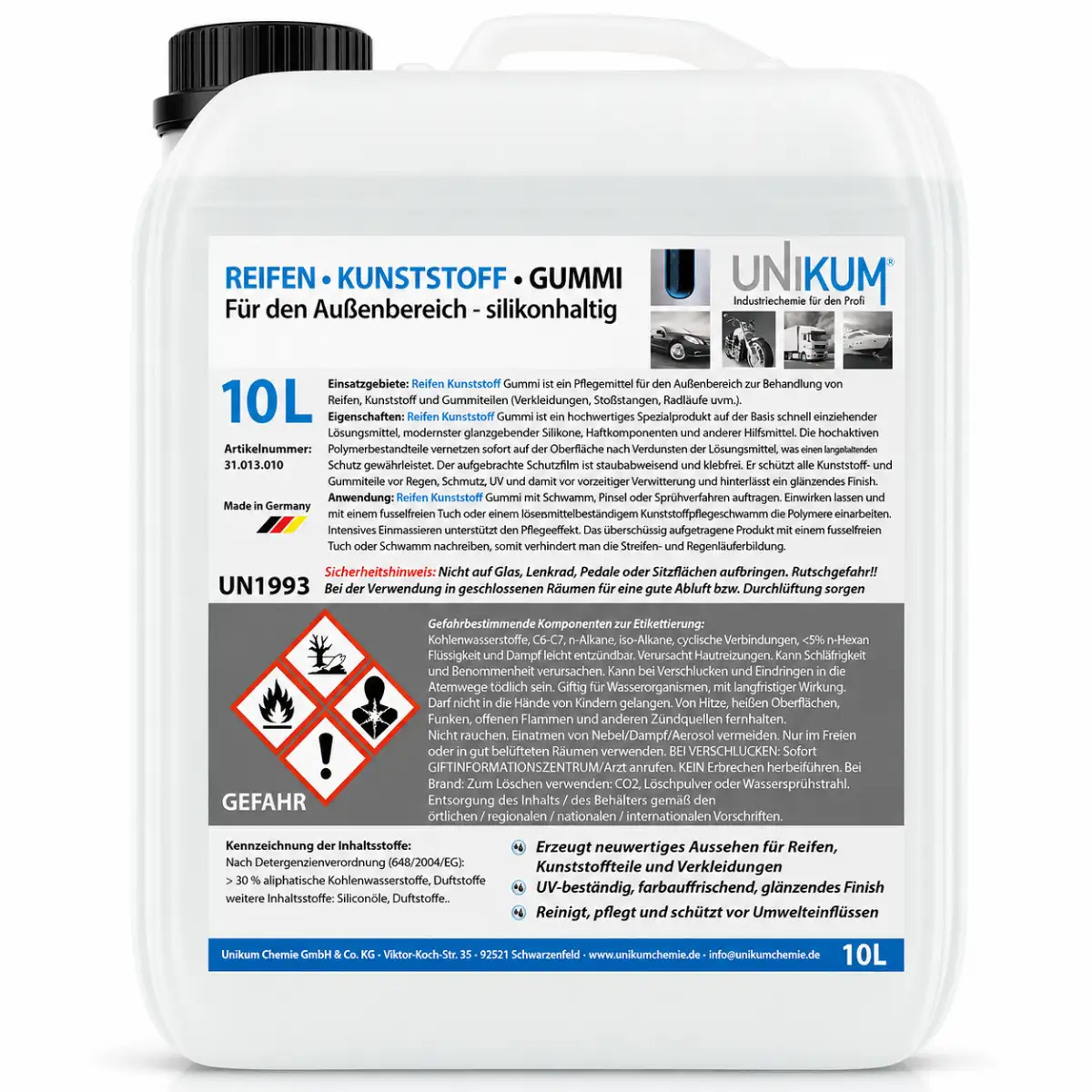Unikum Reifen-, Kunststoff- und Gummipfleger 10L