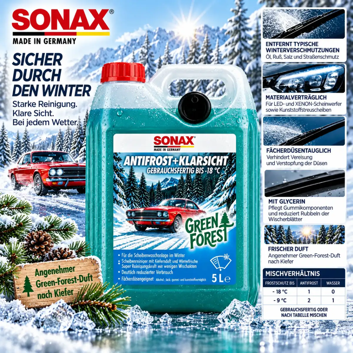 Sonax AntiFrost+KlarSicht bis -18 °C Green Forest 5L