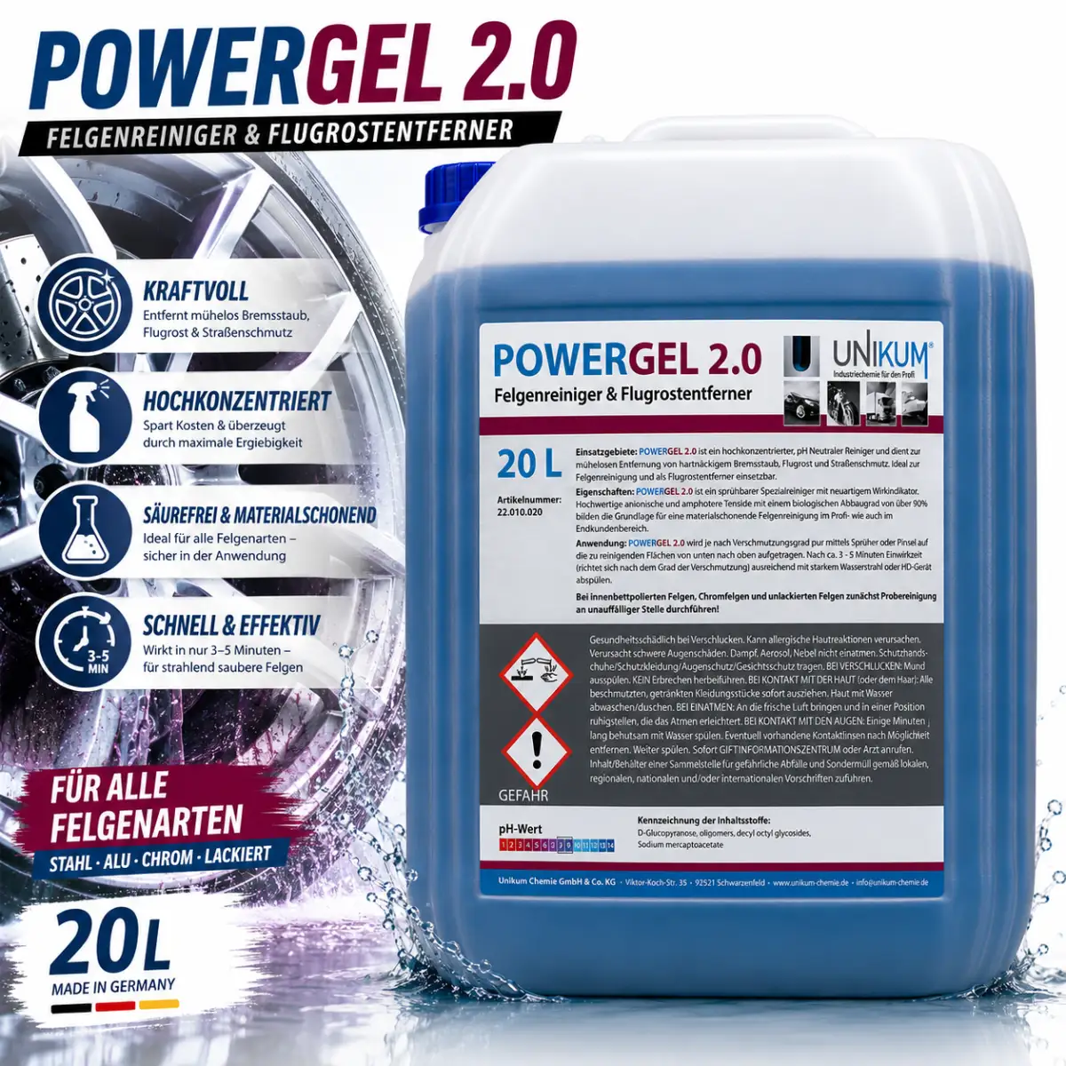 Unikum PowerGel Felgenreiniger & Flugrostentferner 20L