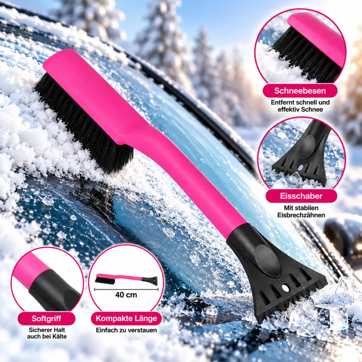 max4car Schneebesen mit Eisschaber rosa