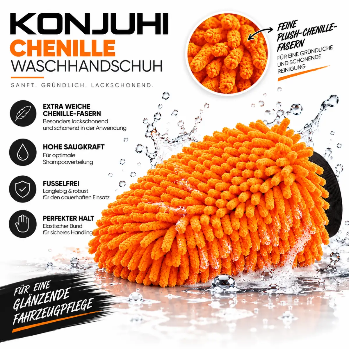 KONJUHI Chenille Waschhandschuh Orange