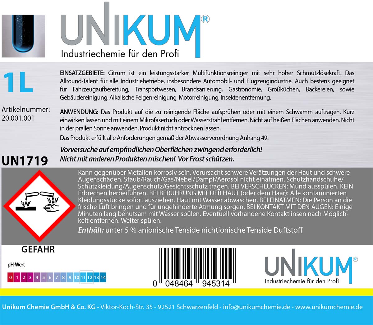 Unikum Citrum Multifunktionsreiniger alkalisch 1L Unikum Citrum Multifunktionsreiniger alkalisch 1L
