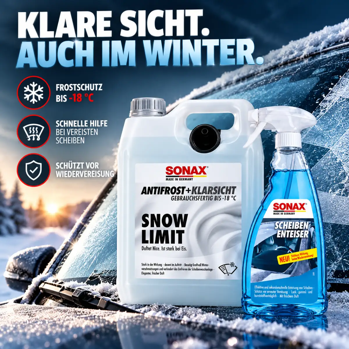 SONAX AntiFrost 5L + Scheibenenteiser & Gratis-Felgenreiniger Winterpaket